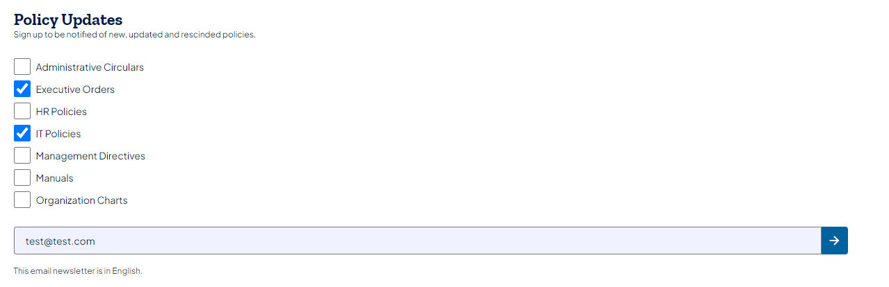 Checkboxes showing OA email subscription options.