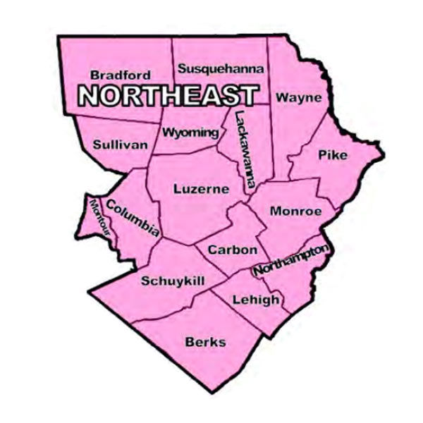 County map of OCDEL Northeast Region