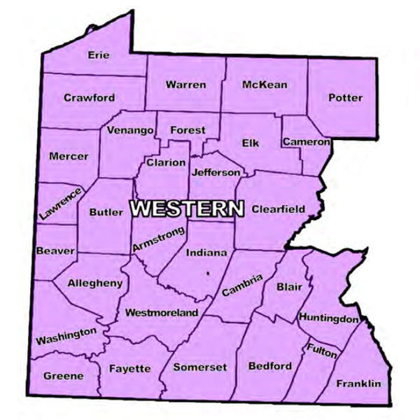 County map of OCDEL Western Region