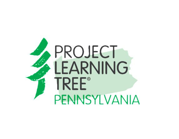 Logo with green and black letter stating Project Learning Tree Pennsylvania over outline of the state