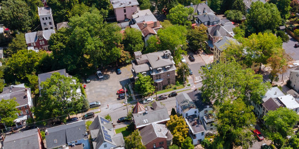 Aerial view of a Pennsylvania neighborhood.