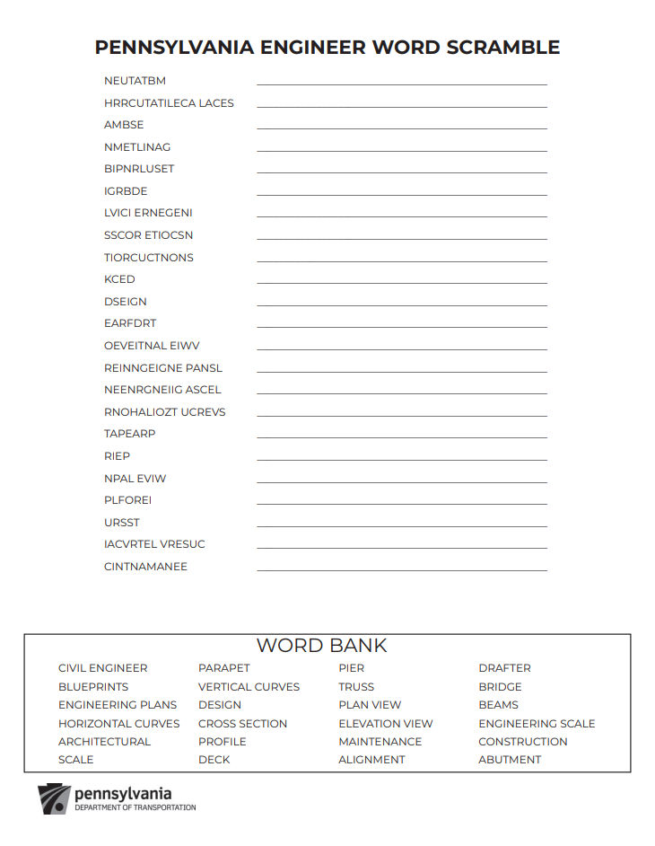 PennDOT Engineer Word Scramble