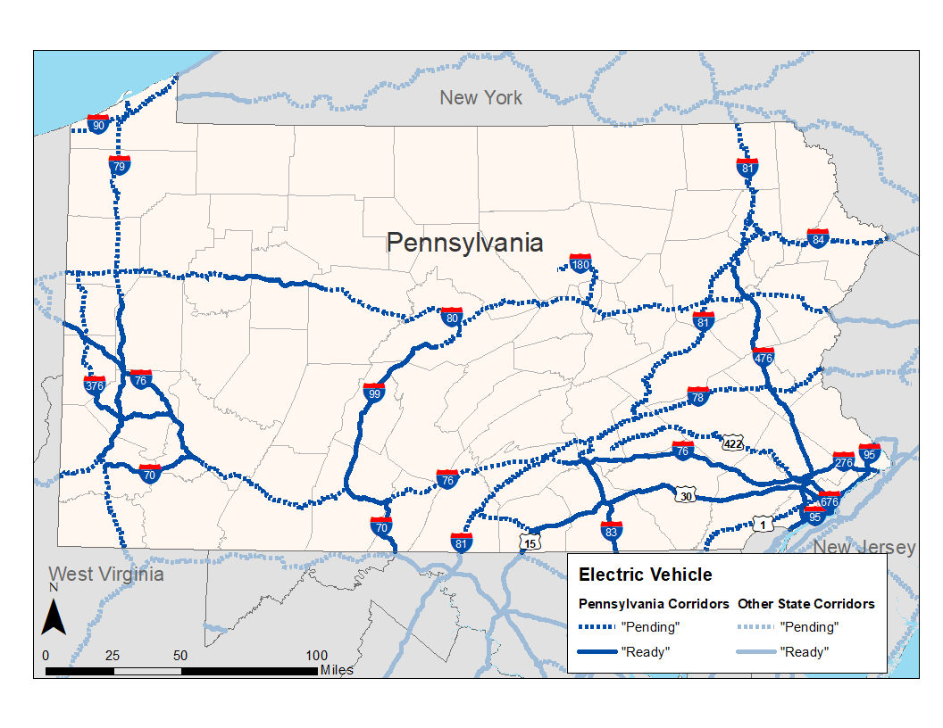 Map of Electric Vehicle Corridors inPA