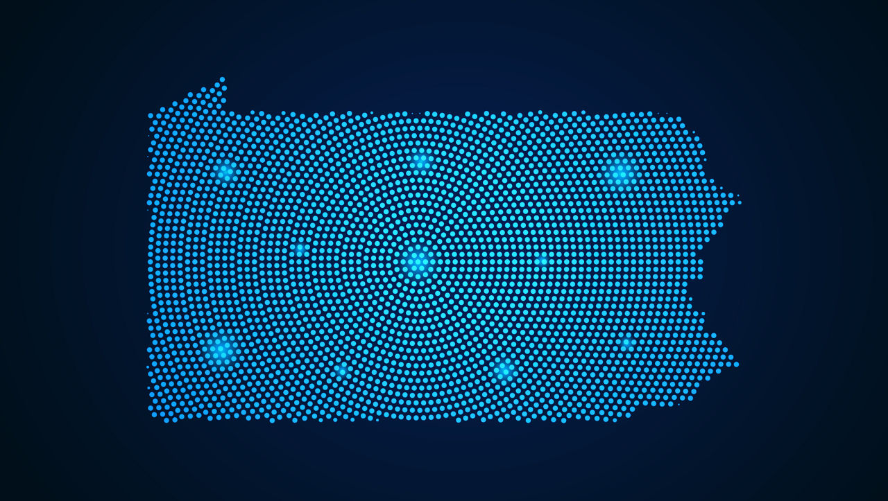 Pennsylvania map made up of network dots.