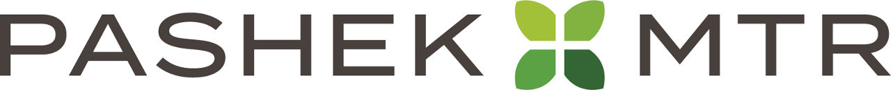 The Pashtek logo with a light and dark green clover in the middle