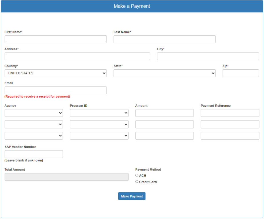 Screen shot of Make a Payment page from https://www.bbb.ob.pa.gov/Customer/PaymentForm displaying fields described in the previous instructions