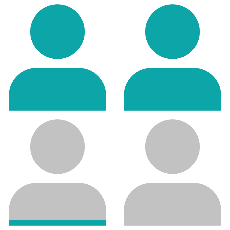 Icons of people with 55% in teal color and the other 45% gray.
