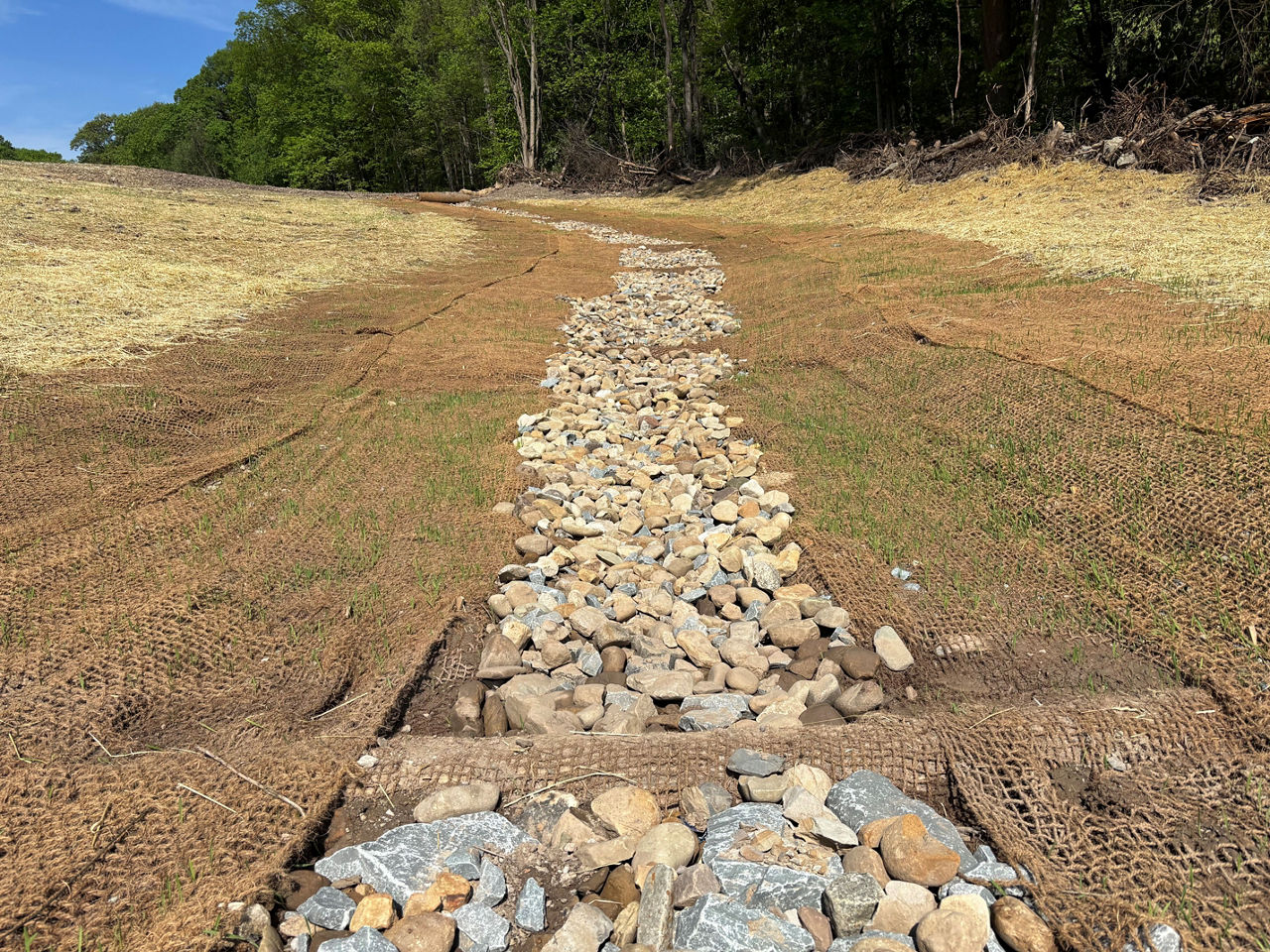 Image of a creek bed in the process of being restored.  