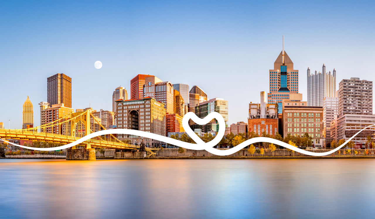 A heart is drawn over downtown Pittsburgh.