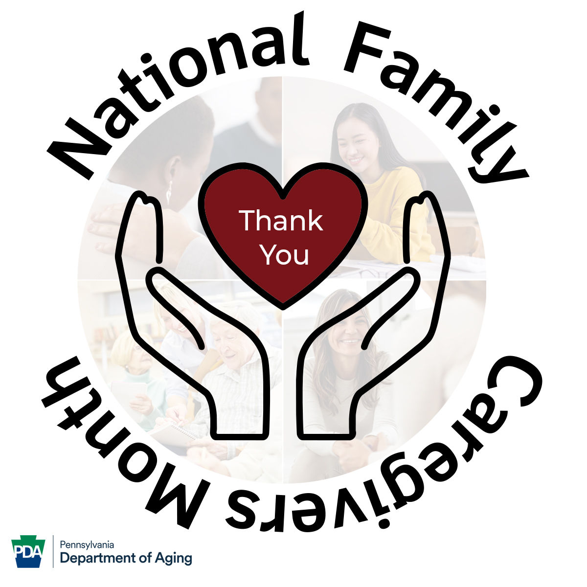 National Family Caregivers Month - thank you, with hands holding heart