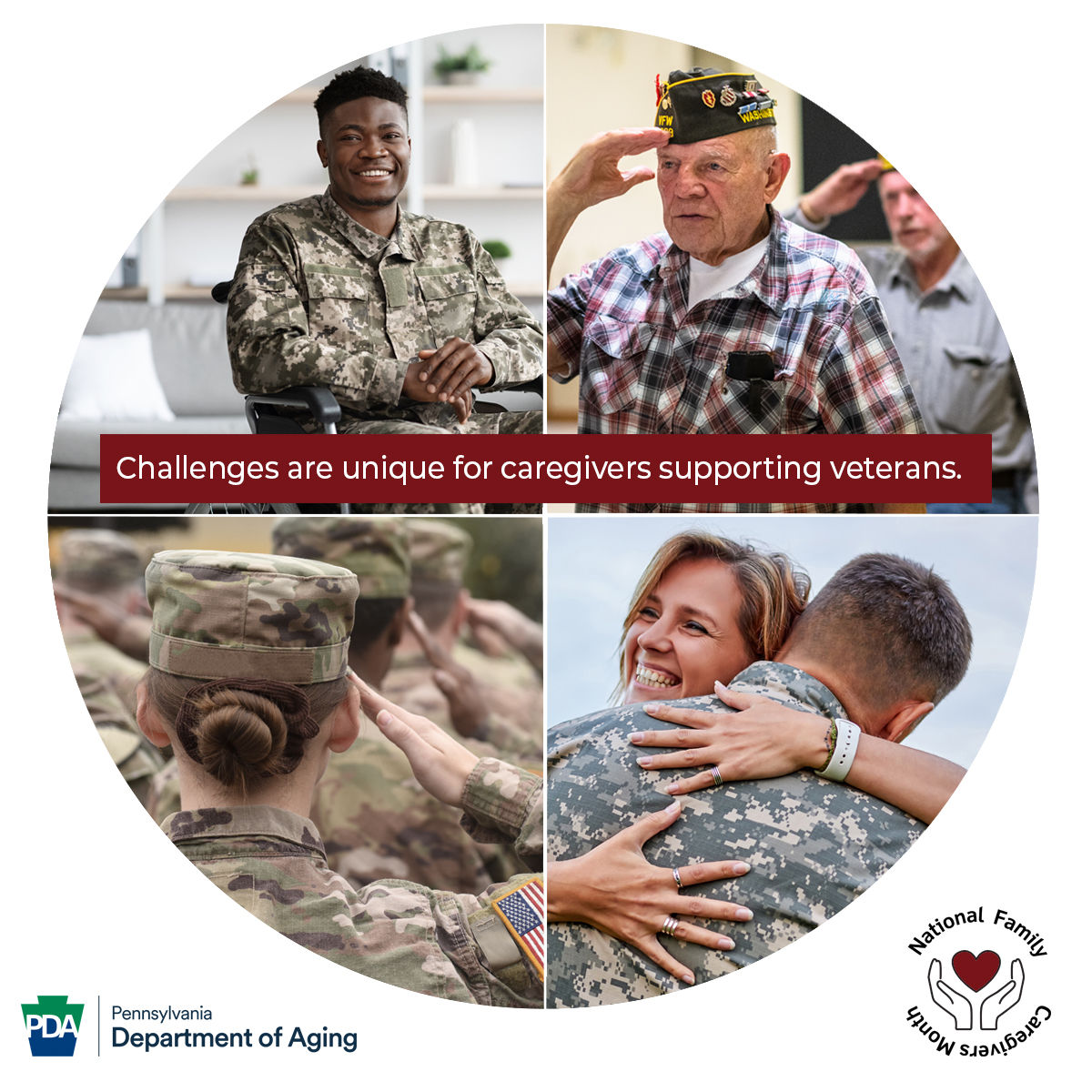 circle graphic showing four images of soldiers. 