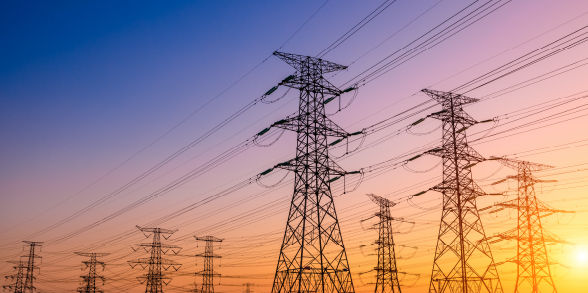 Power lines at dusk