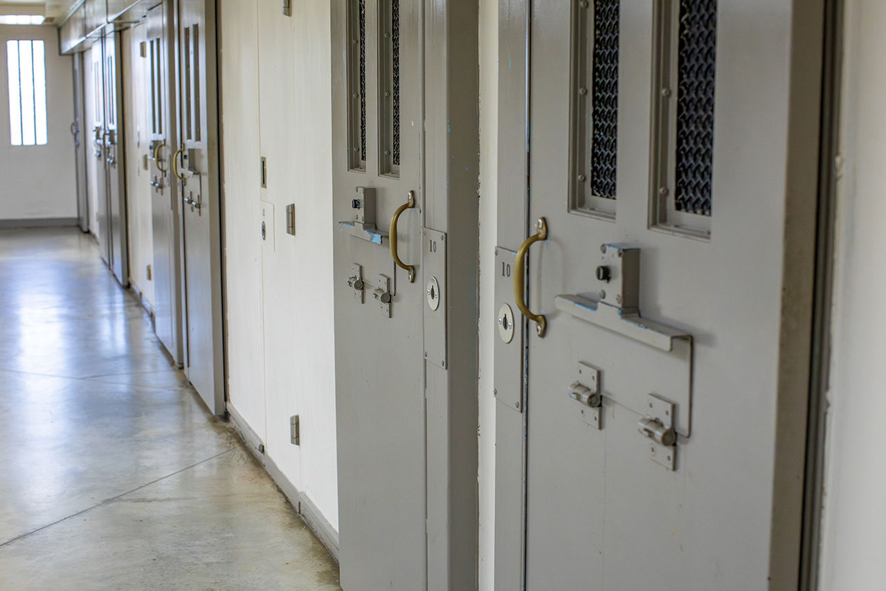 A row of cells on prison block