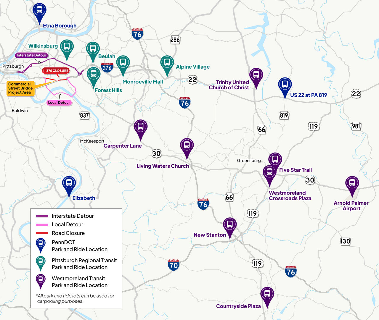 PRT and Westmoreland Transit Locations