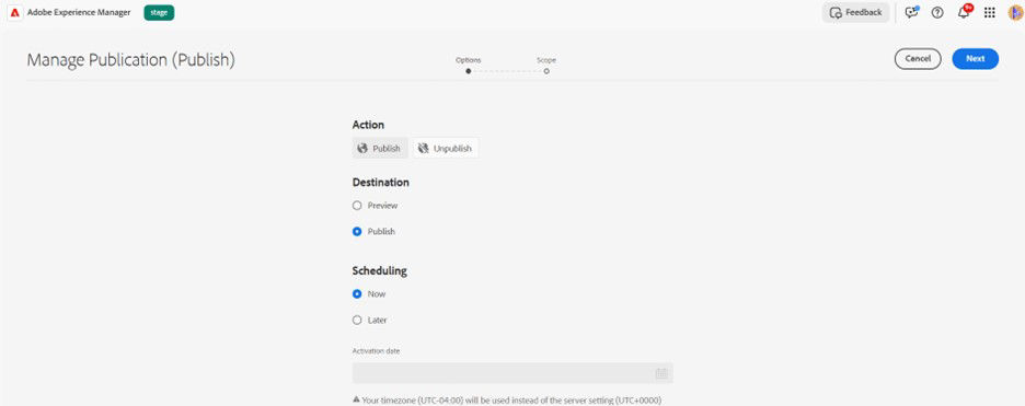 Step 2 of manage publication