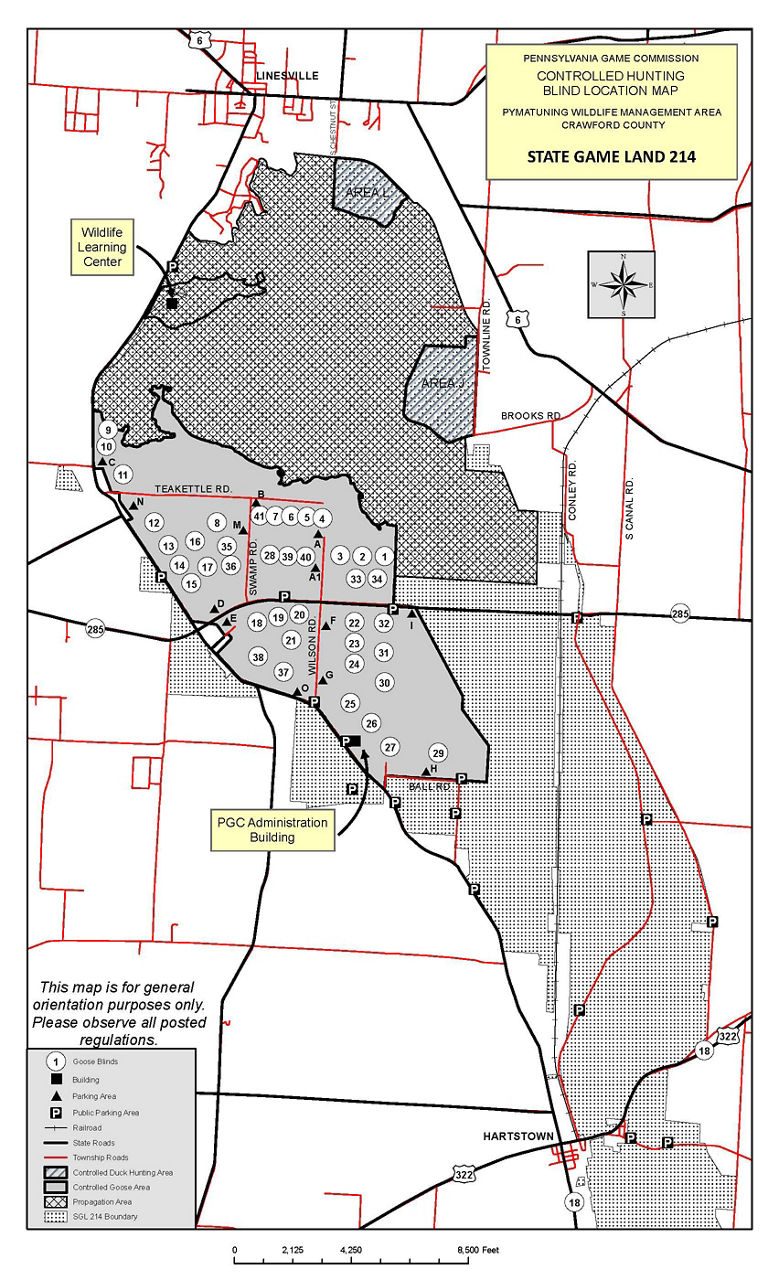 Pymatuning Wildlife Management Area Controlled Hunting Blind Location Map