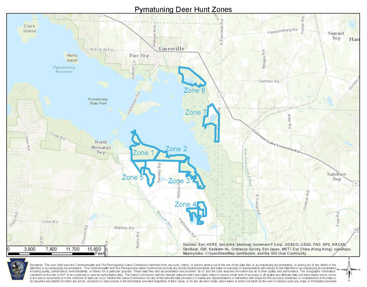 Map of Pymatuning Deer Hunt Zones