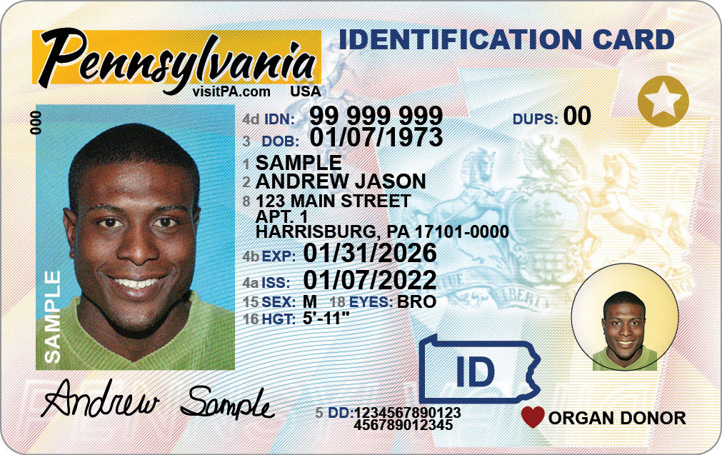 PA Photo ID with star in upper right corner indicating that it is REAL-ID compliant