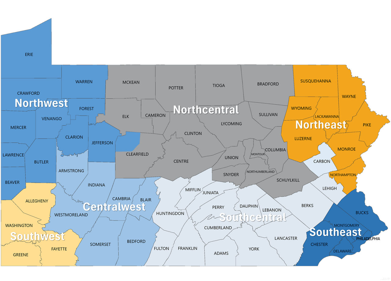 Pennsylvania Map with PSERS Regional Offices Outlined Below