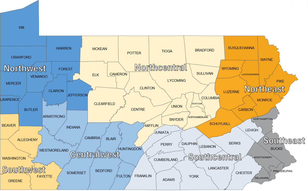 Pennsylvania Map with PSERS Regional Offices Outlined Below