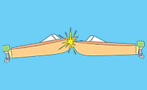 Illustration of two boats crashing into each other on a blue background