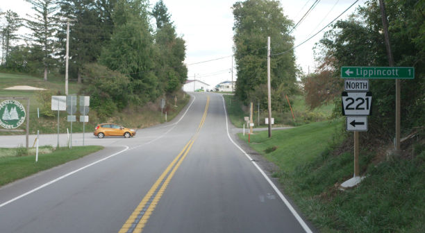 A view of the Route 221 and Route 188 intersection in Greene County, Pennsylvania.