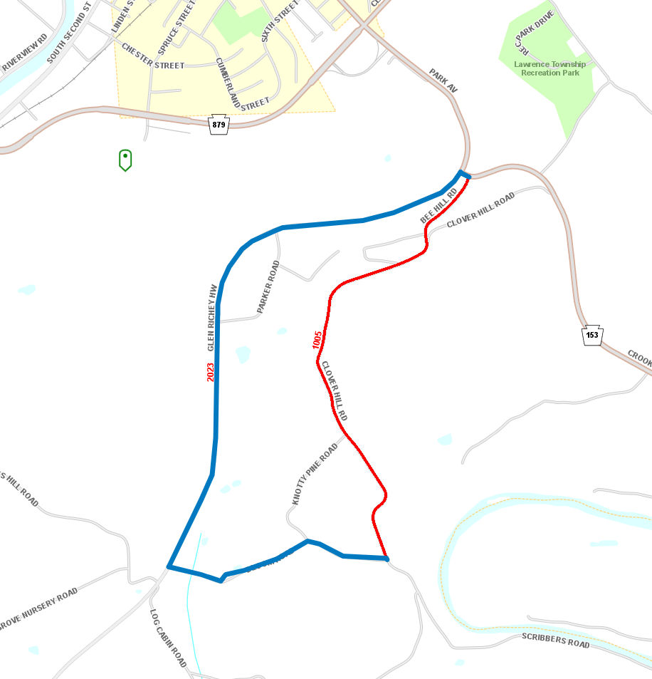 Route 1005 (Bee Hill/Clover Road) detour map