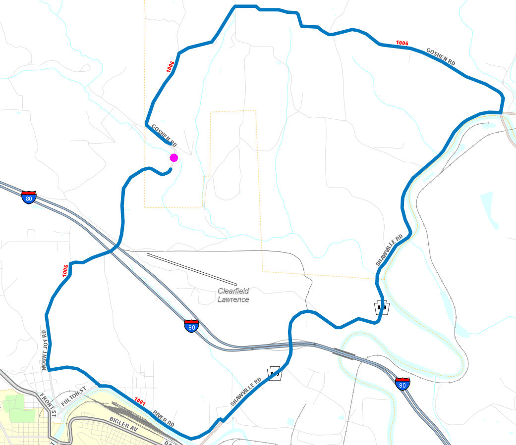 Route 1006 (Goshen/Mount Joy Road) detour map