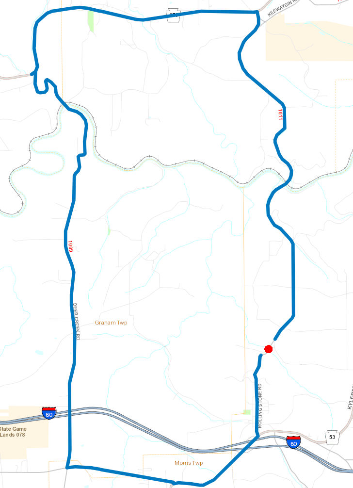 Route 1011 Rolling Stone Road Bridge Detour Map