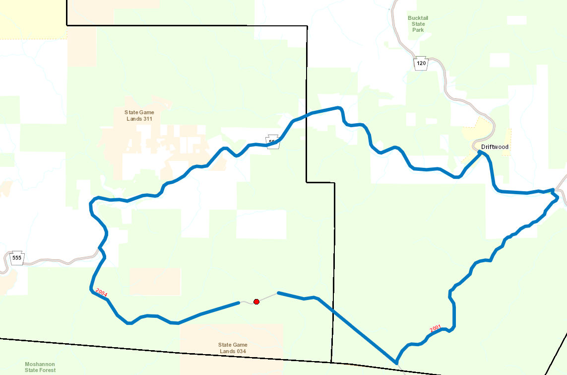 Route 2004 (Quehanna Highway) detour map