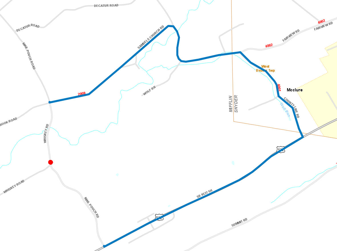 Route 2008 Whiskey Road Detour Map