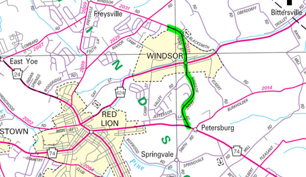 Map showing location of Windsor Road safety improvement project