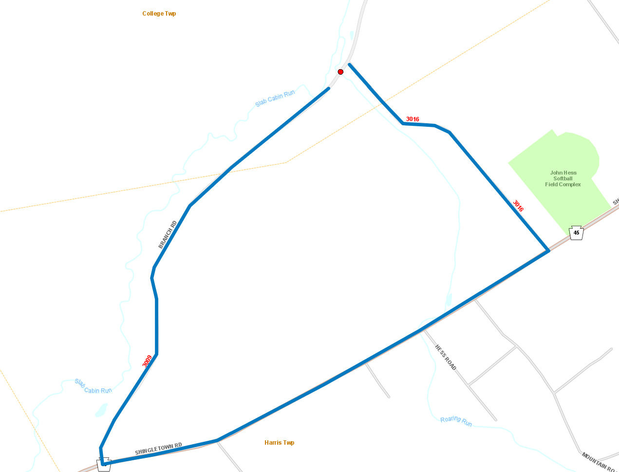 Route 3009 (Branch Road) detour map