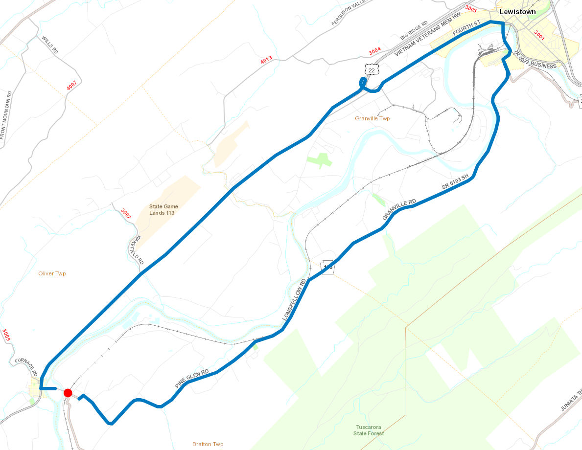 Route 3014 (John Street) railroad crossing detour map