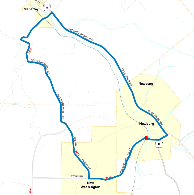 Route 3016 (Town Road) detour map