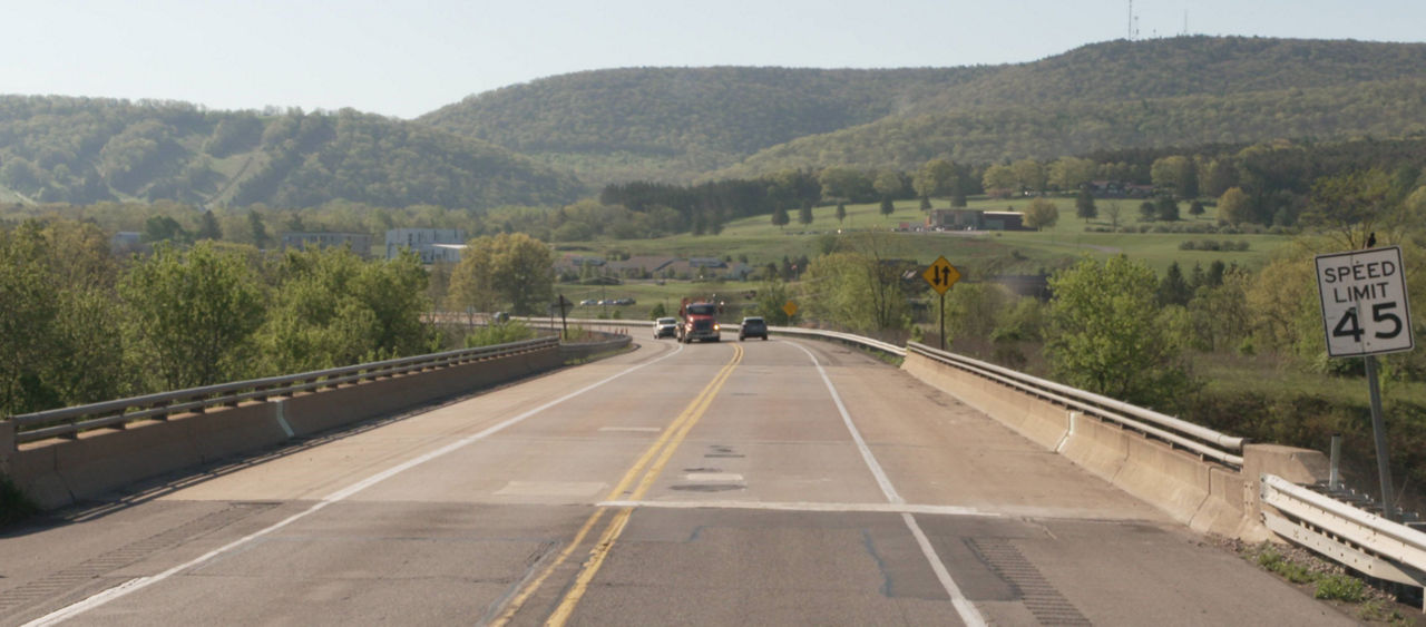 Route 322 bridge spanning Route 45 approximately three miles southeast of State College in Harrist Township