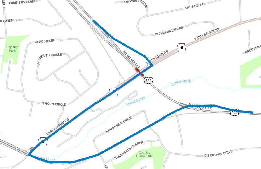Route 322 westbound detour map