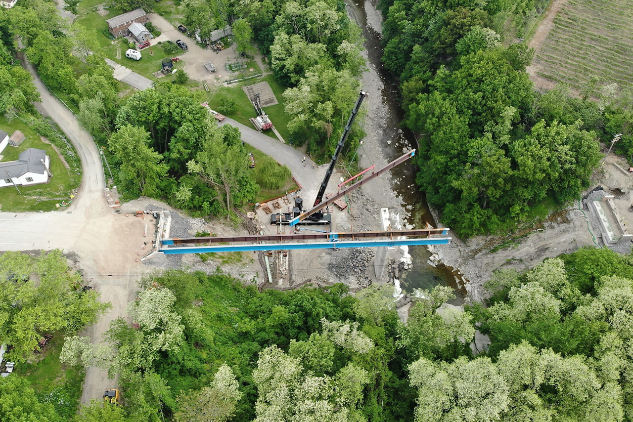 Erie County Route 20 bridge beam setting