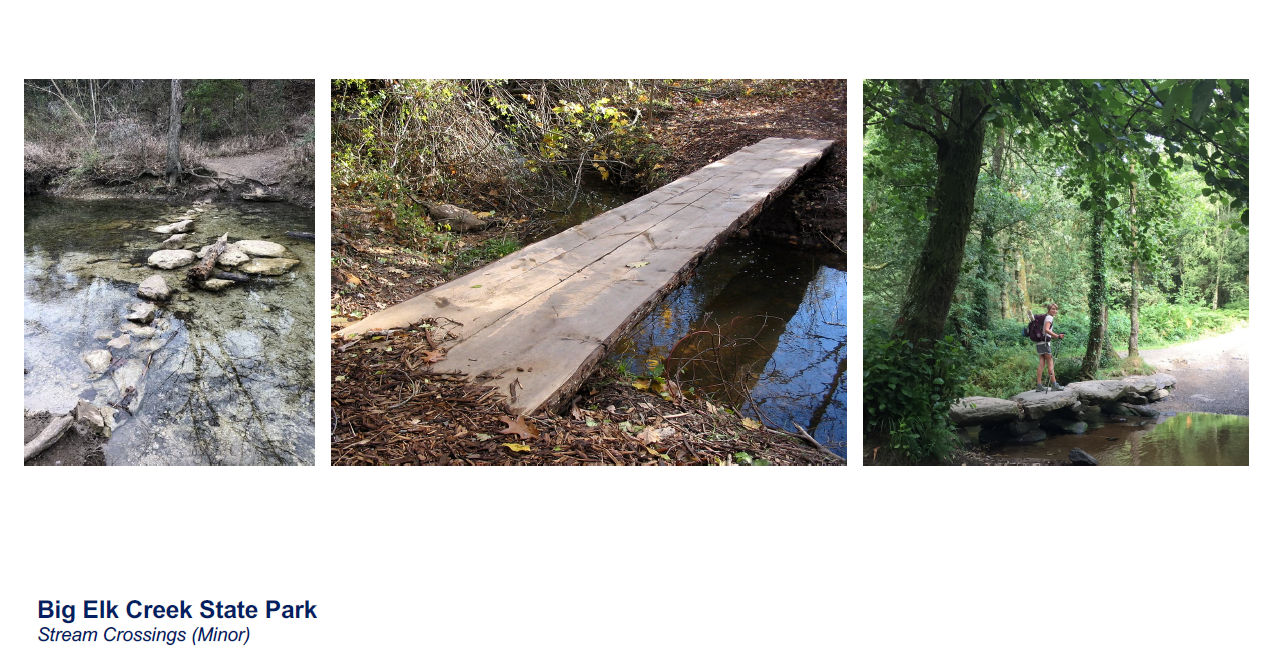 Examples of minor stream crossings that could be used at Big Elk Creek State Park