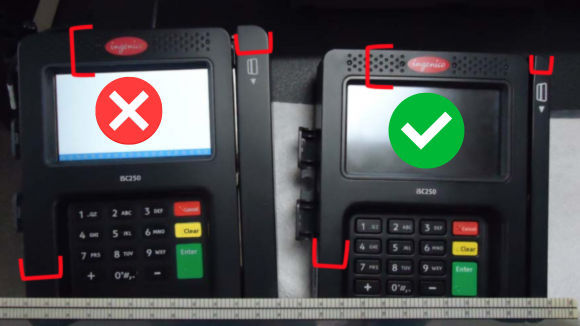 The image above shows the slight differences between a skimming device and legitimate card reader. The device on the left is a skimmer. The edges are larger than the legitimate device shown on the right. These subtle differences are designed to trick consumers.