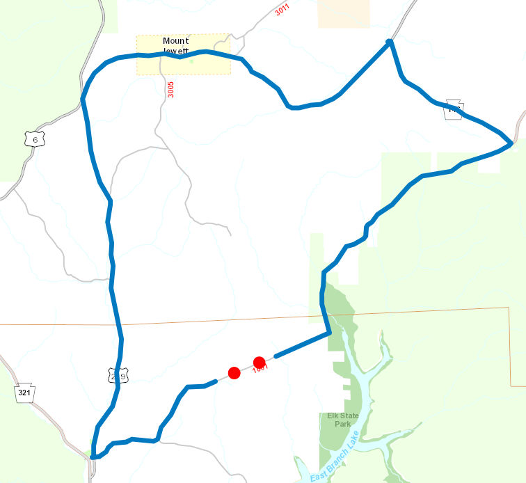 Route 1001 (Rasselas Road) detour map