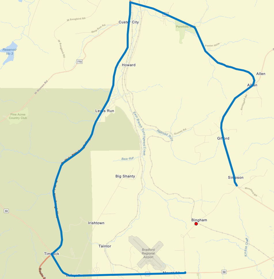 Route 4003 (Bingham Road) detour map