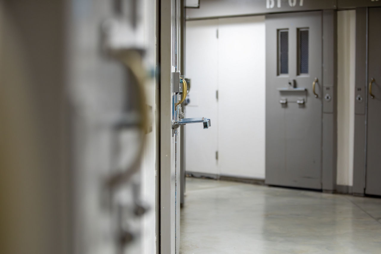 A row of cells on prison block