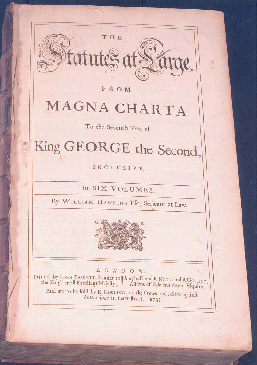 Photo of the Statutes at Large from the Magna Charta, 1735.