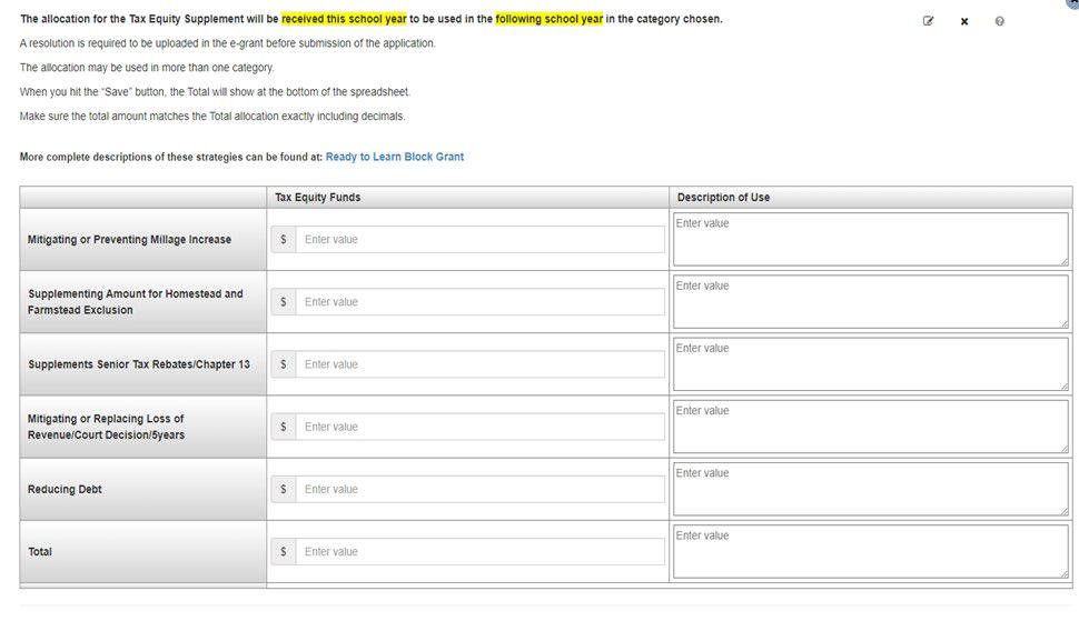 A screenshot of the program details in the Ready to Learn Tax Equity grant 