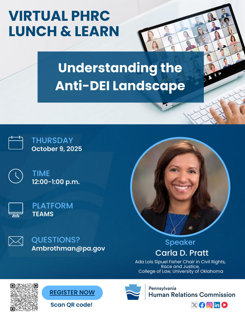 Flyer for PHRC virtual Lunch & Learn Beyond the Bell: The Power & Promise of OST in Pennsylvania with speaker Contrell Armor