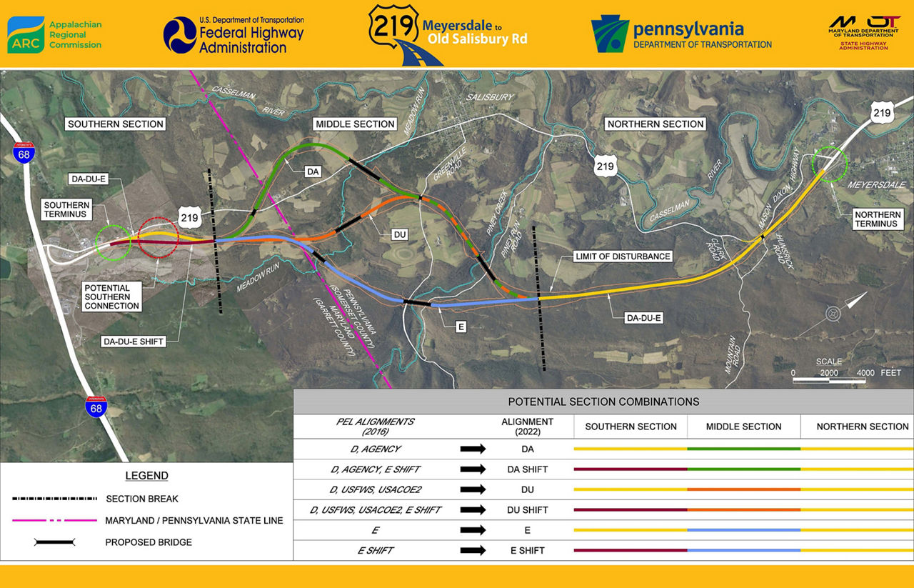 U.S. 219 alignments currently under consideration map