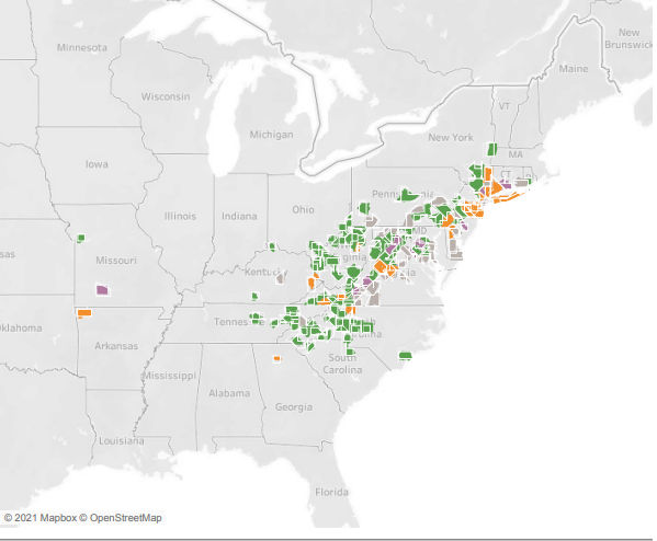 Asian Longhorned tick map