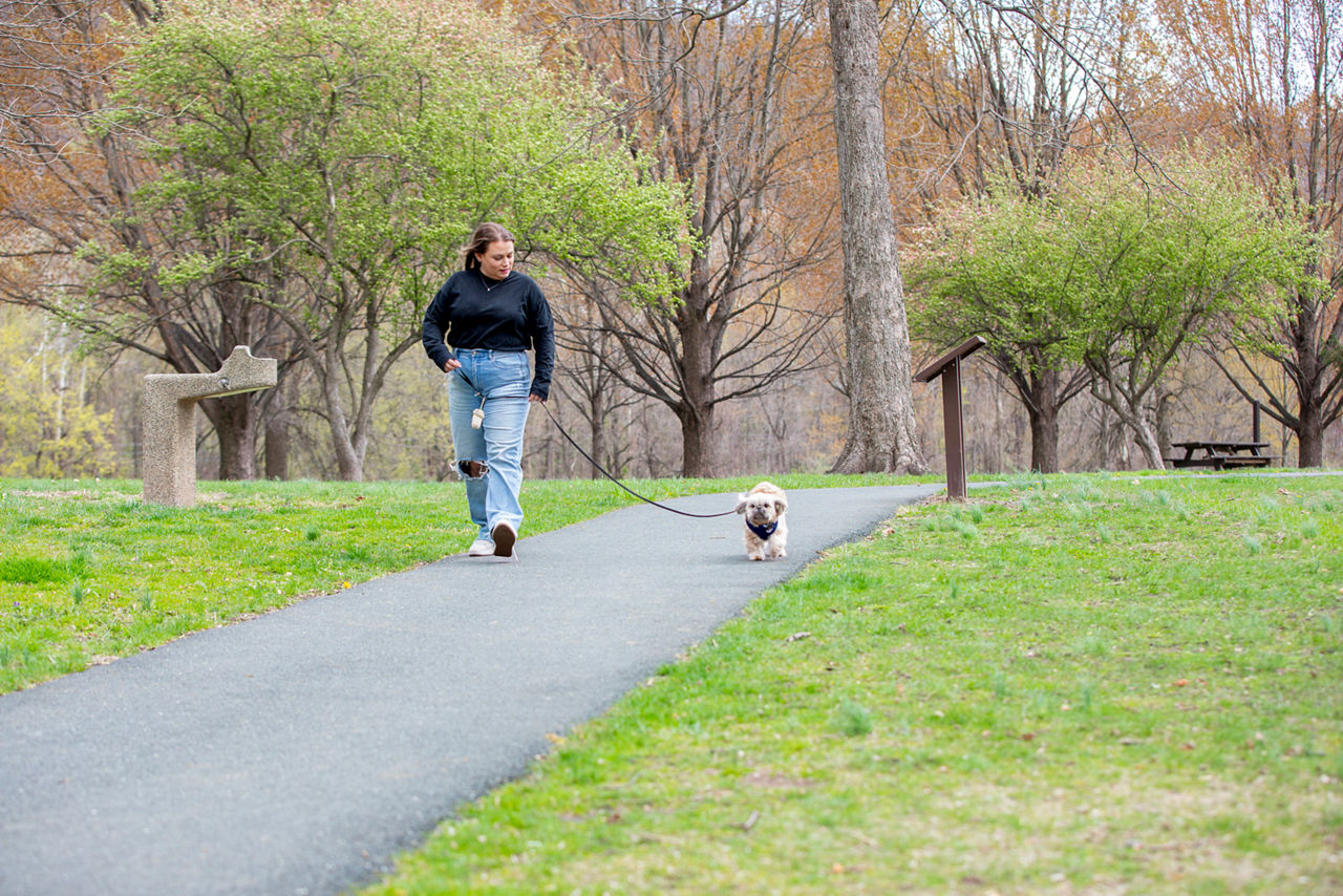 walking with dog in park