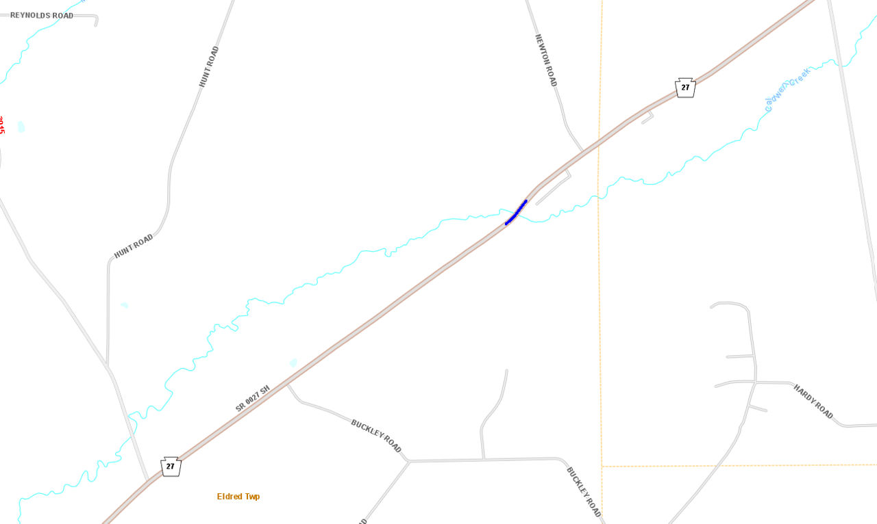 Map showing the location of the Route 27 bridge